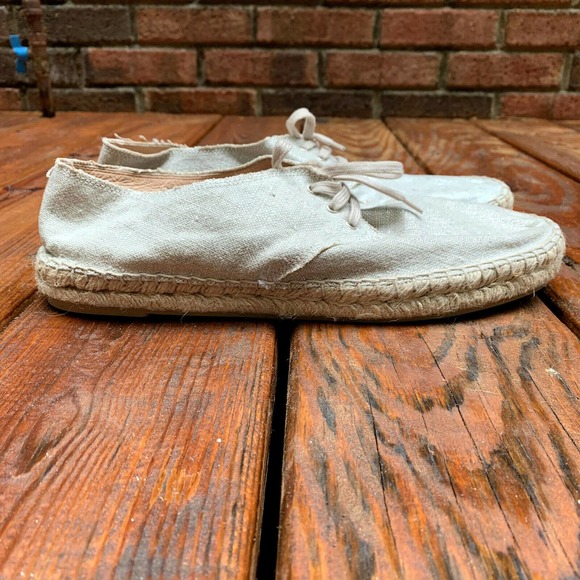 J. Crew Italy Golden Shimmer Tan Canvas Lace-up Espadrilles Sneaker Womens 11 - Picture 5 of 8